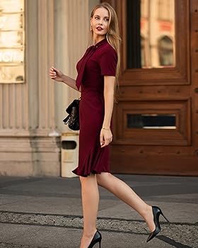 AISIZE Women's 1950s Vintage Tie Neck Cocktail Bodycon